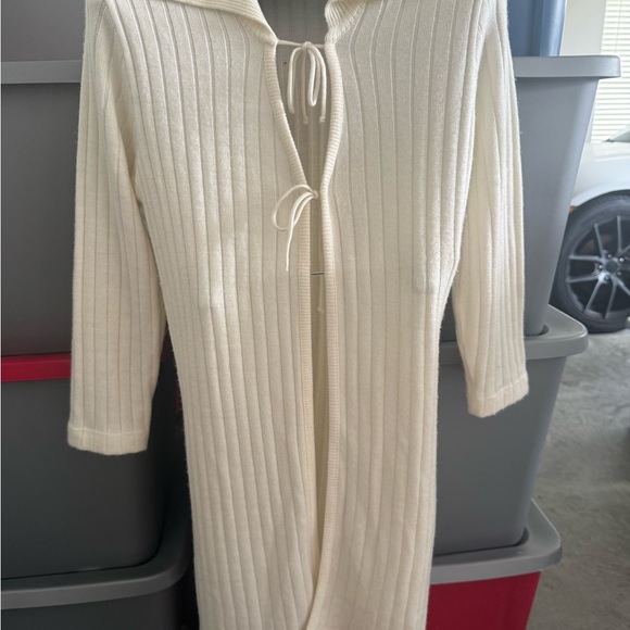Cream Ribbed Knit Cardigan mp29 - Picture 2 of 4